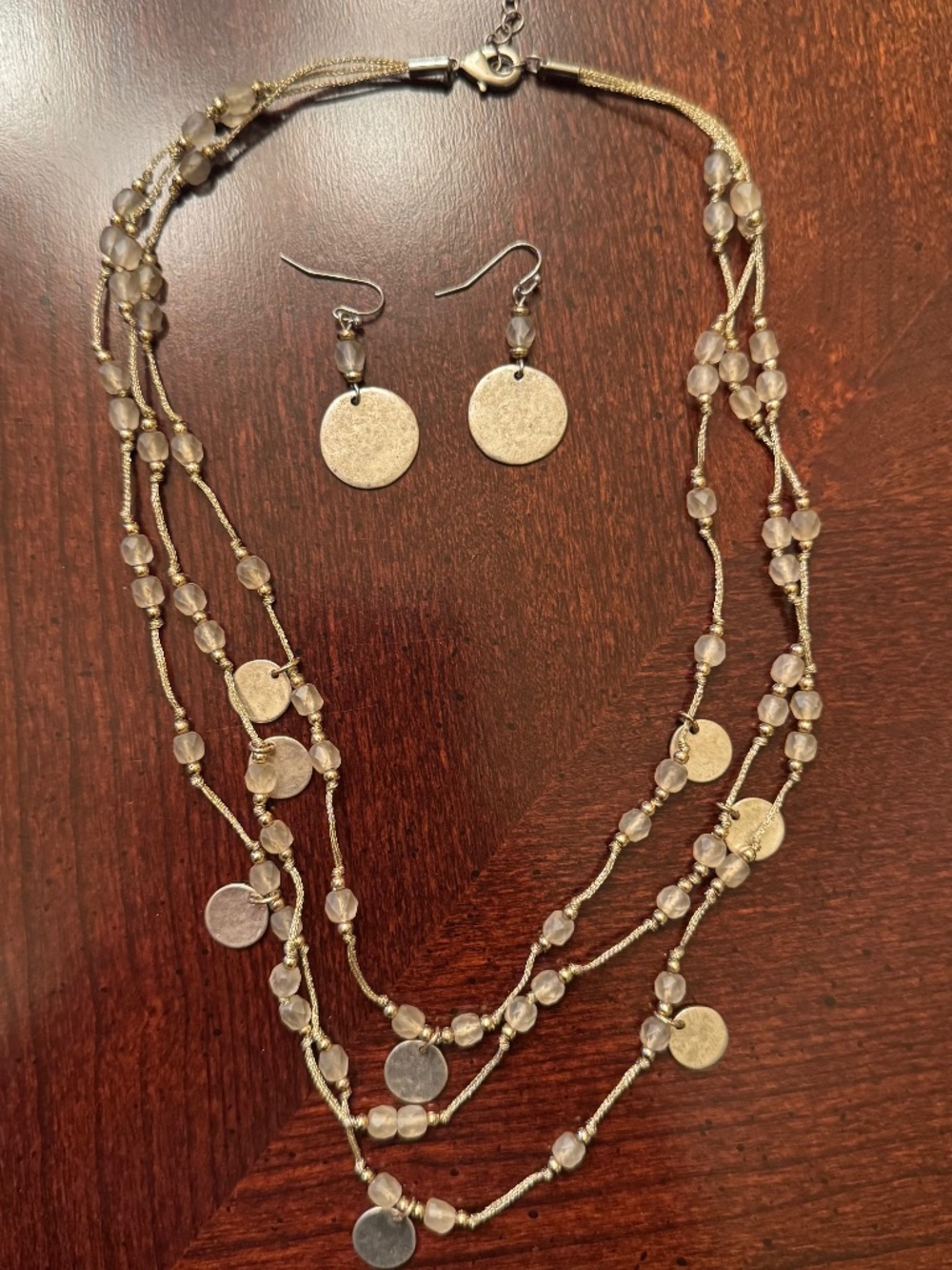 J.Jill Layered Beaded Disc Necklace & Matching Drop Earrings Set